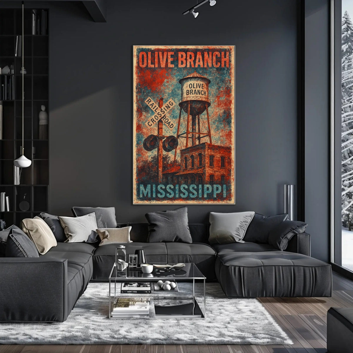 Vintage Olive Branch Railroad Water Tower Travel Poster