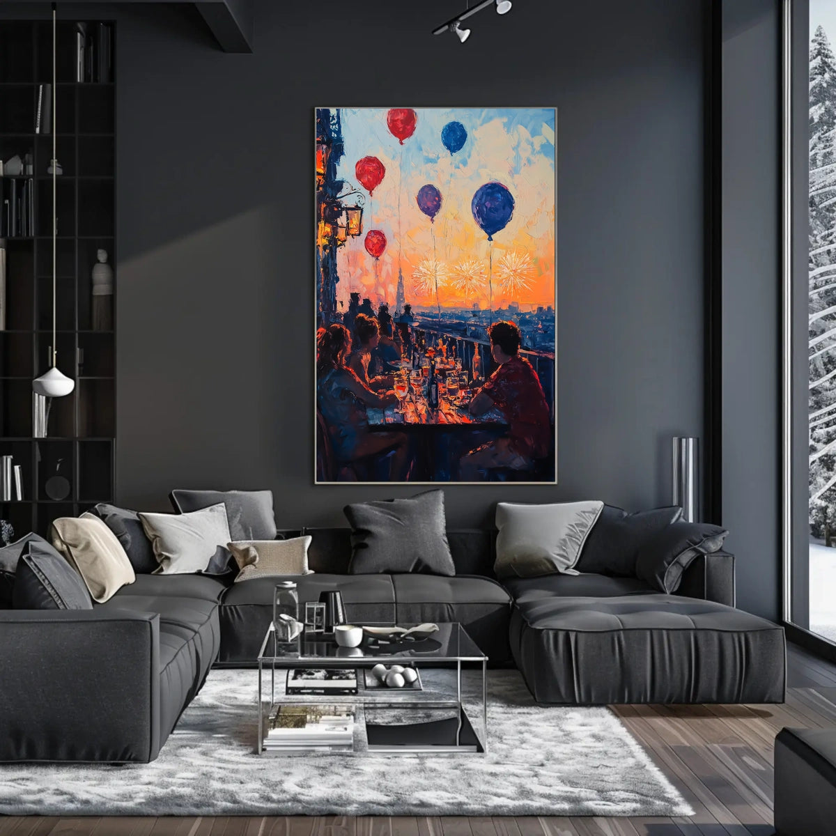 rooftop barbecue at sunset Poster