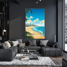 Sunshine Coast Vibrant Beach Scene Travel Poster