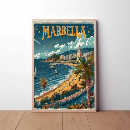Marbella Coastal Beach Resort City Travel Poster
