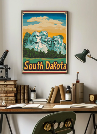 Mount Rushmore Retro Border South Dakota Vintage Travel Poster