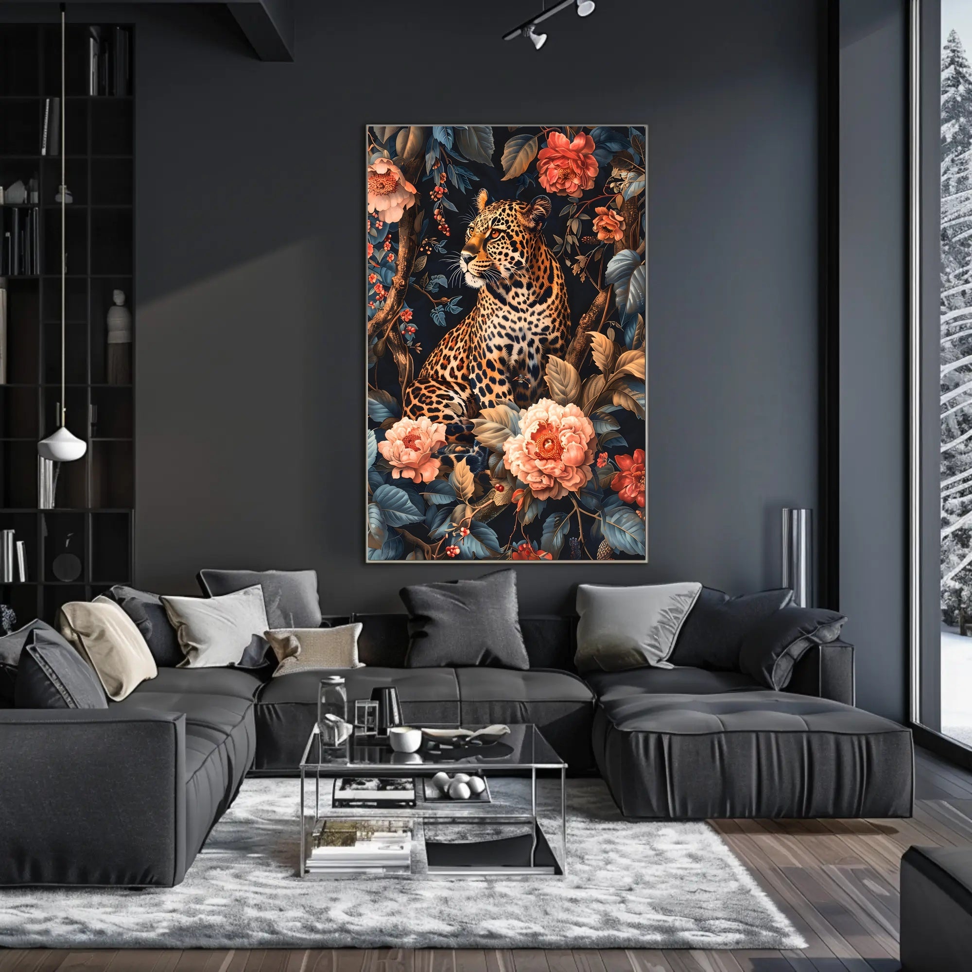 Majestic Leopard Floral Wall Art Print