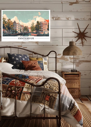 Amsterdam Canal Houses Scenic Travel Poster