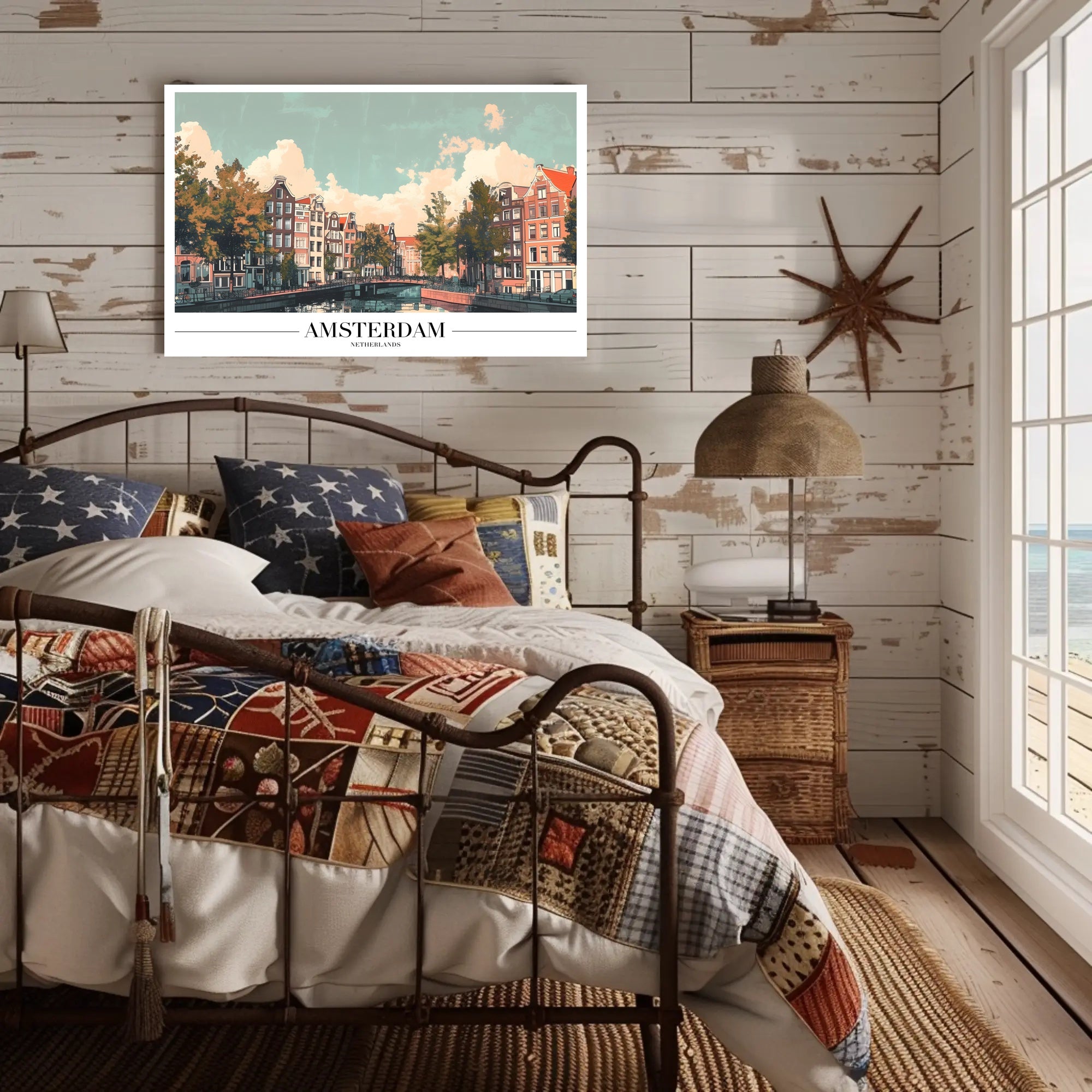 Amsterdam Canal Houses Scenic Travel Poster