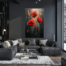 Vibrant Poppies On Abstract Canvas Poster