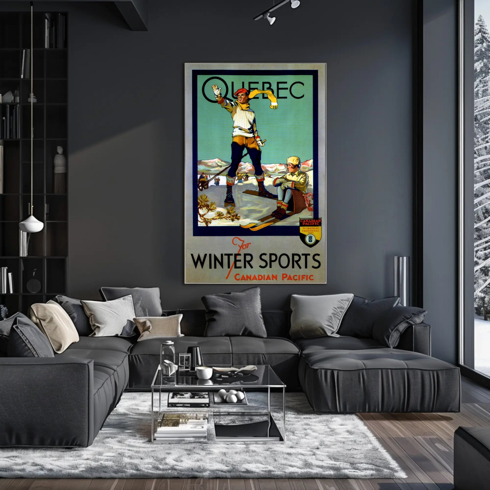 Winter Sports Adventure in Quebec Travel Poster PosterGoat