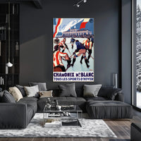 Chamonix Mont Blanc Vintage Sports Scene Poster PosterGoat