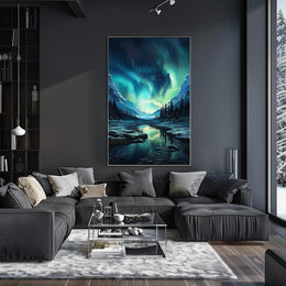 Serene Aurora Borealis Winter Landscape National Park Poster
