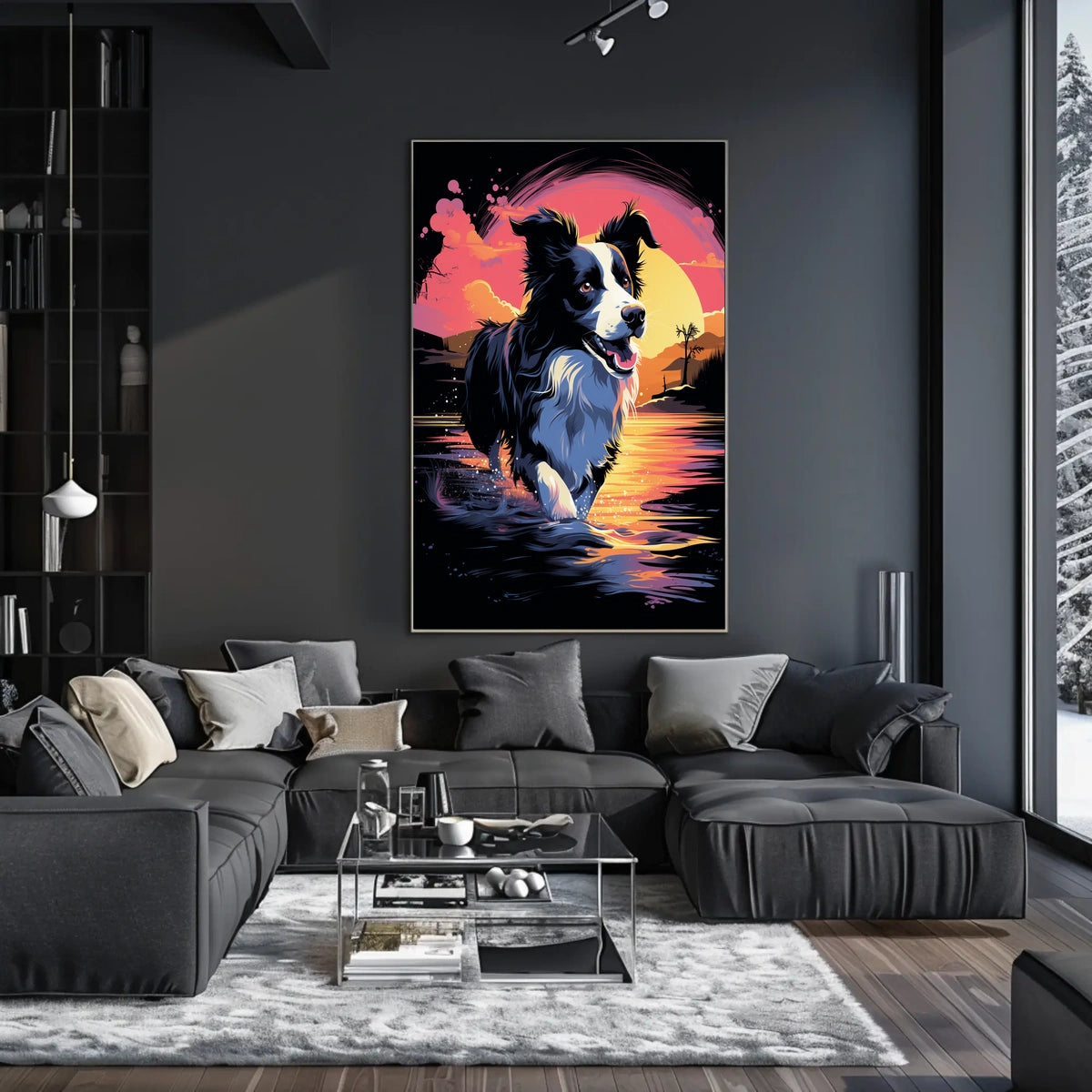 Fetching Border Collie Scenic Sunrise Dog Breed Poster