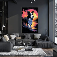 Fetching Border Collie Scenic Sunrise Dog Breed Poster