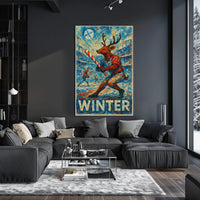Whimsical Reindeer Baseball Candy Cane Winter Poster