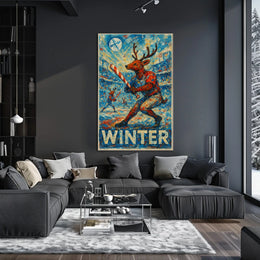 Whimsical Reindeer Baseball Candy Cane Winter Poster