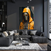 Cybernetic Sentinel In The Rain Poster PosterGoat