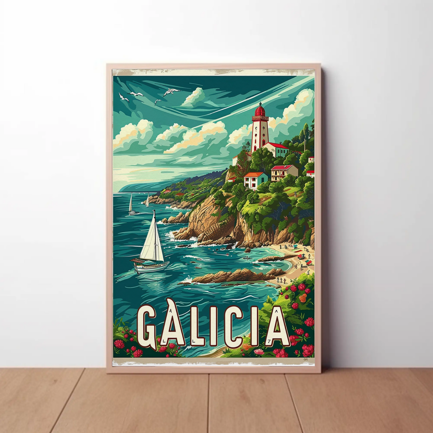Galicia Sailing Lighthouse Coast Travel Poster