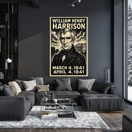 William Henry Harrison 9th President of the United States B & W Comic Sketch Poster