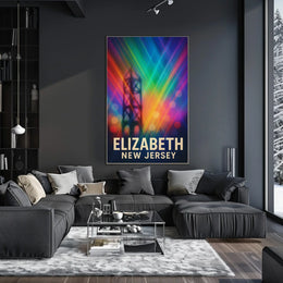 Elizabeth New Jersey Cityscape Vibrant Urban Pop Art Digital Painting Night Skyline Poster
