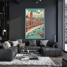Vintage Coastal Town Illustration Poster