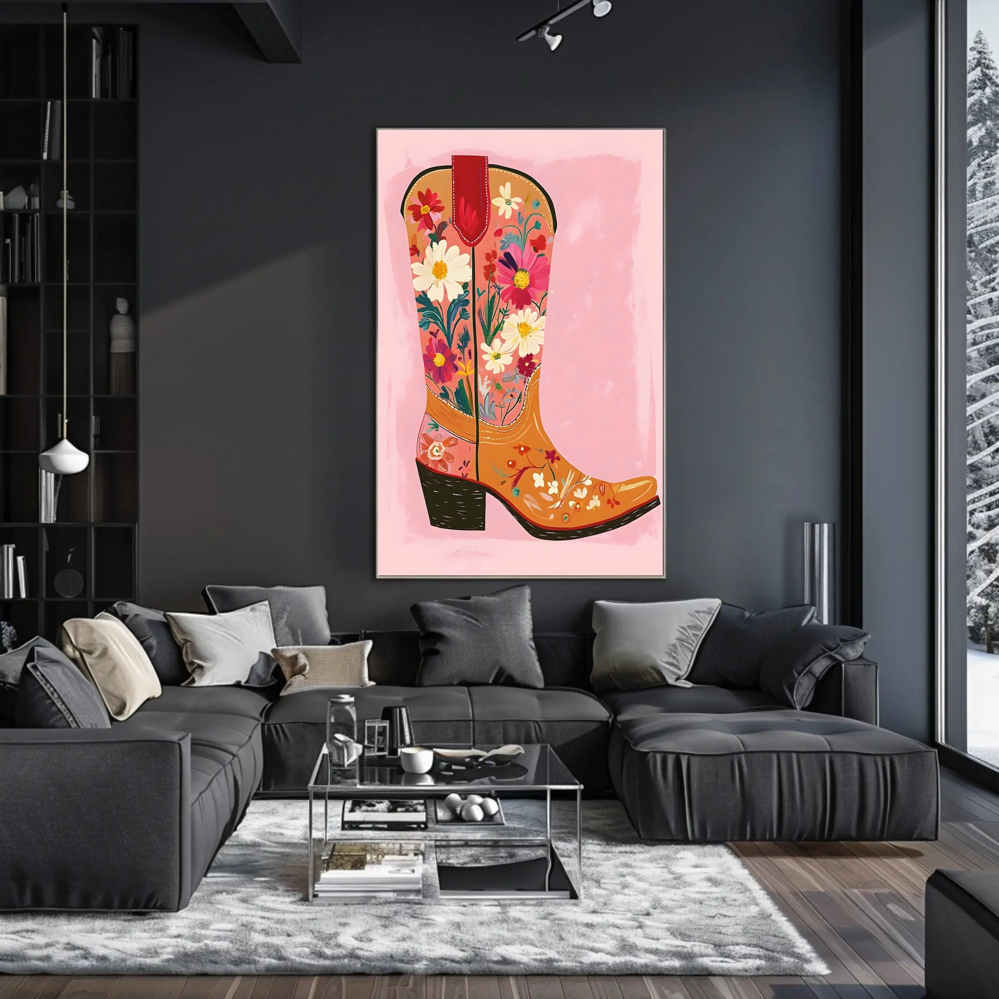 Floral Cowboy Boot Poster Whimsical Western Print