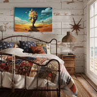 Surreal Desert Landscape with Whimsical Architecture Poster