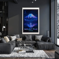 Mount Fuji Neon Reflections Iridescent Futuristic SciFi Vaporwave Dreamscape Poster