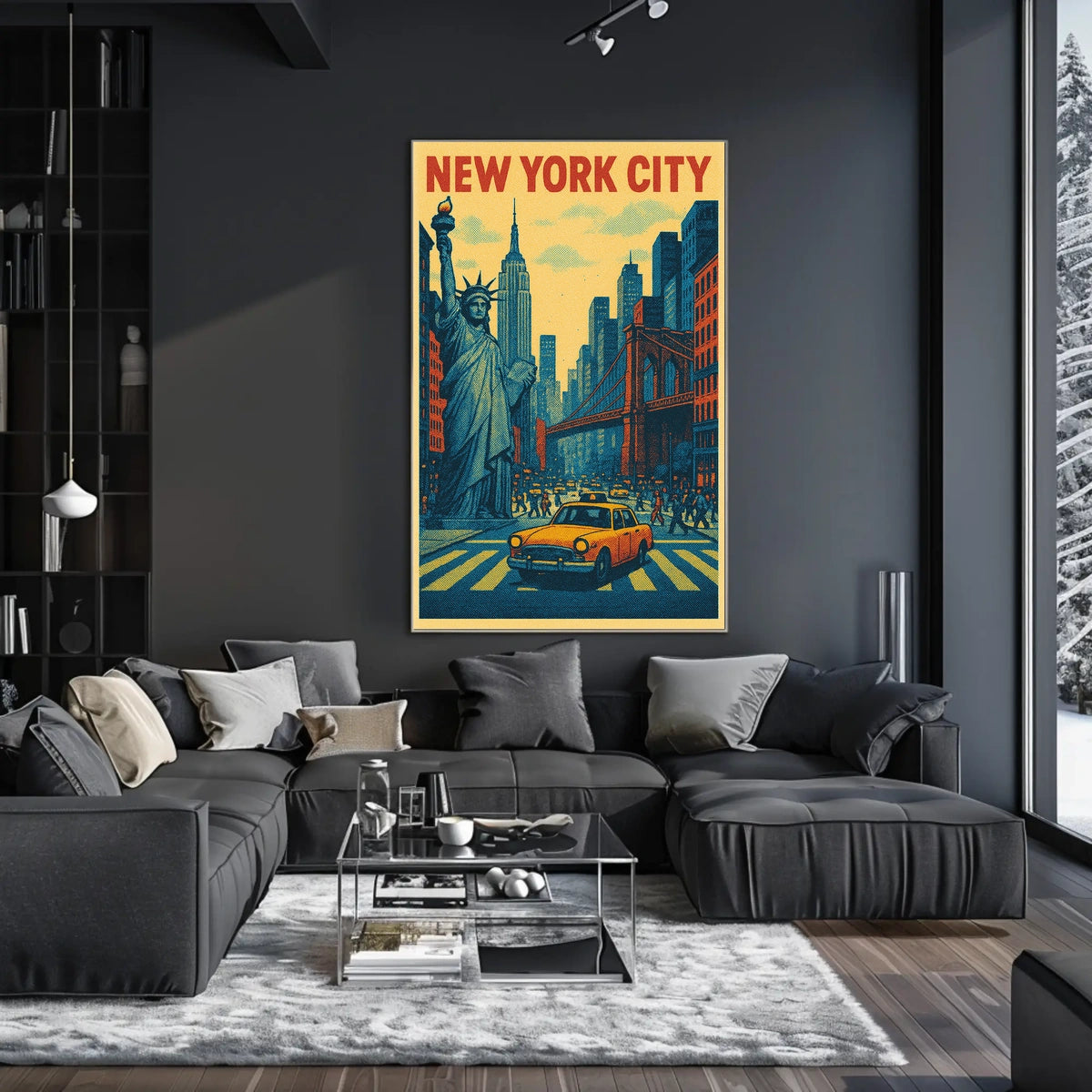 New York City Skyline Landmarks Poster Retro Wall Art