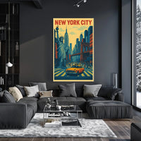 New York City Skyline Landmarks Poster Retro Wall Art