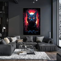 Fiery-Eyed Cosmic Cat Surreal Art Poster