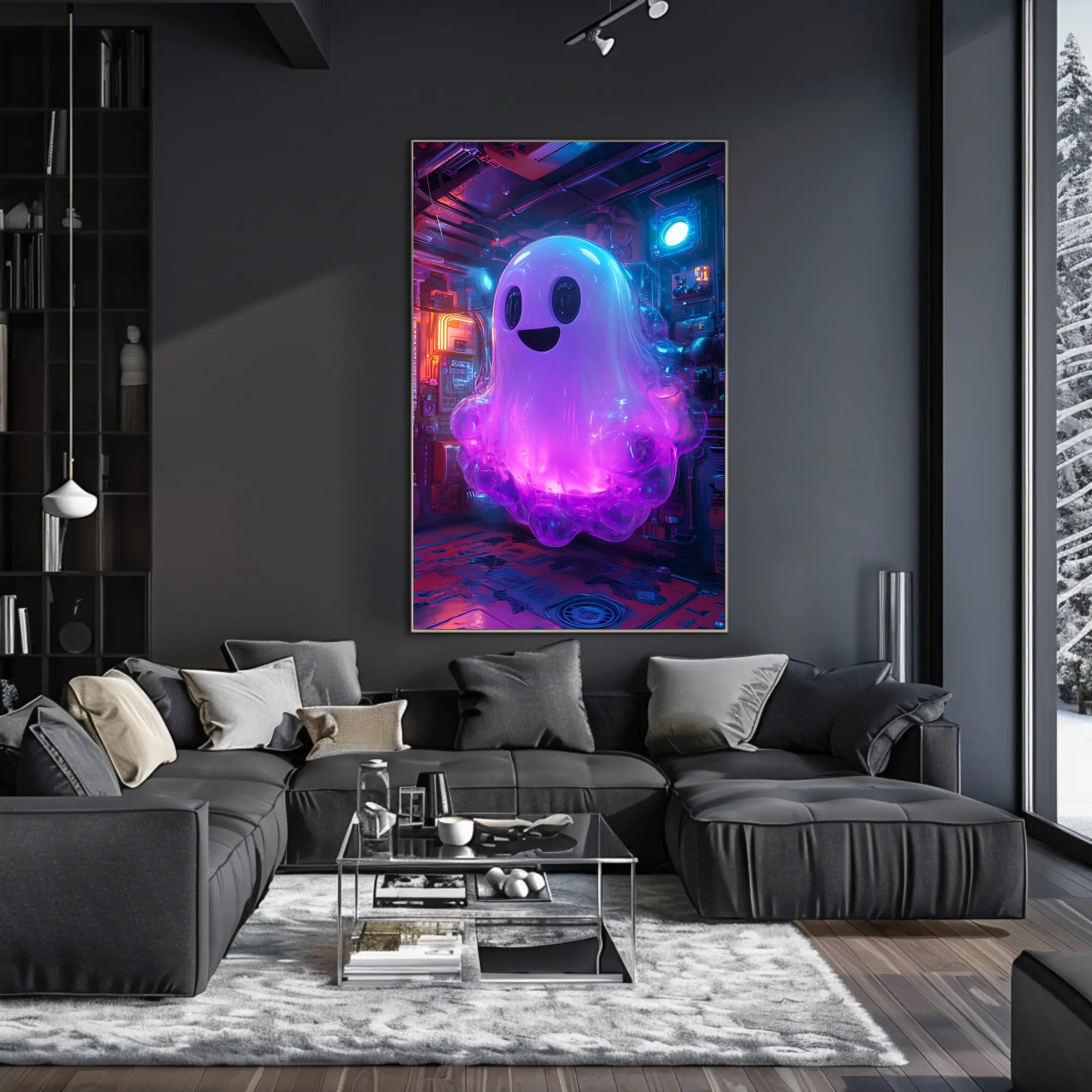 Neon Ghost in Futuristic Sci-Fi Poster