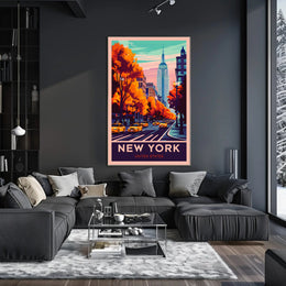 Autumn In New York Cityscape Poster Vintage Wall Art
