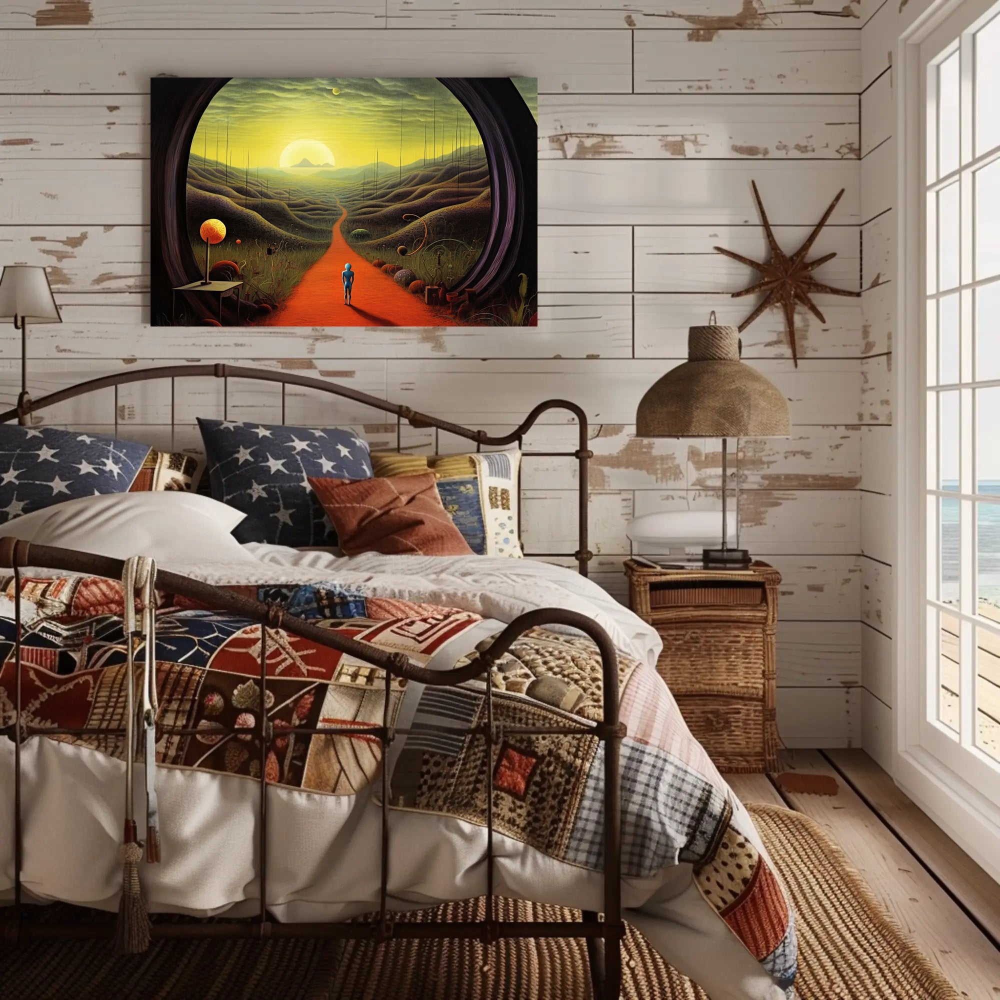 Surreal Explorer Landscape Portal: Futuristic Sci-Fi Poster
