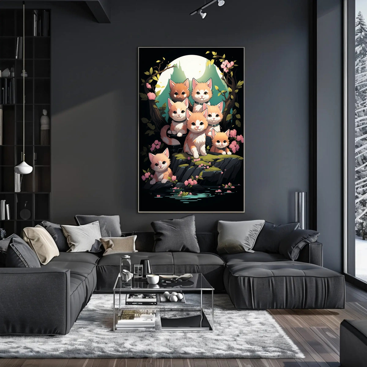 Whimsical Kittens Moonlit Fantasy Nature Art Poster