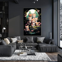 Whimsical Kittens Moonlit Fantasy Nature Art Poster