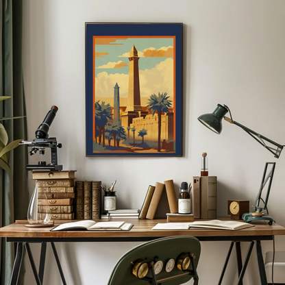 Egypt Obelisks Palm Trees Temples Vintage Travel Poster