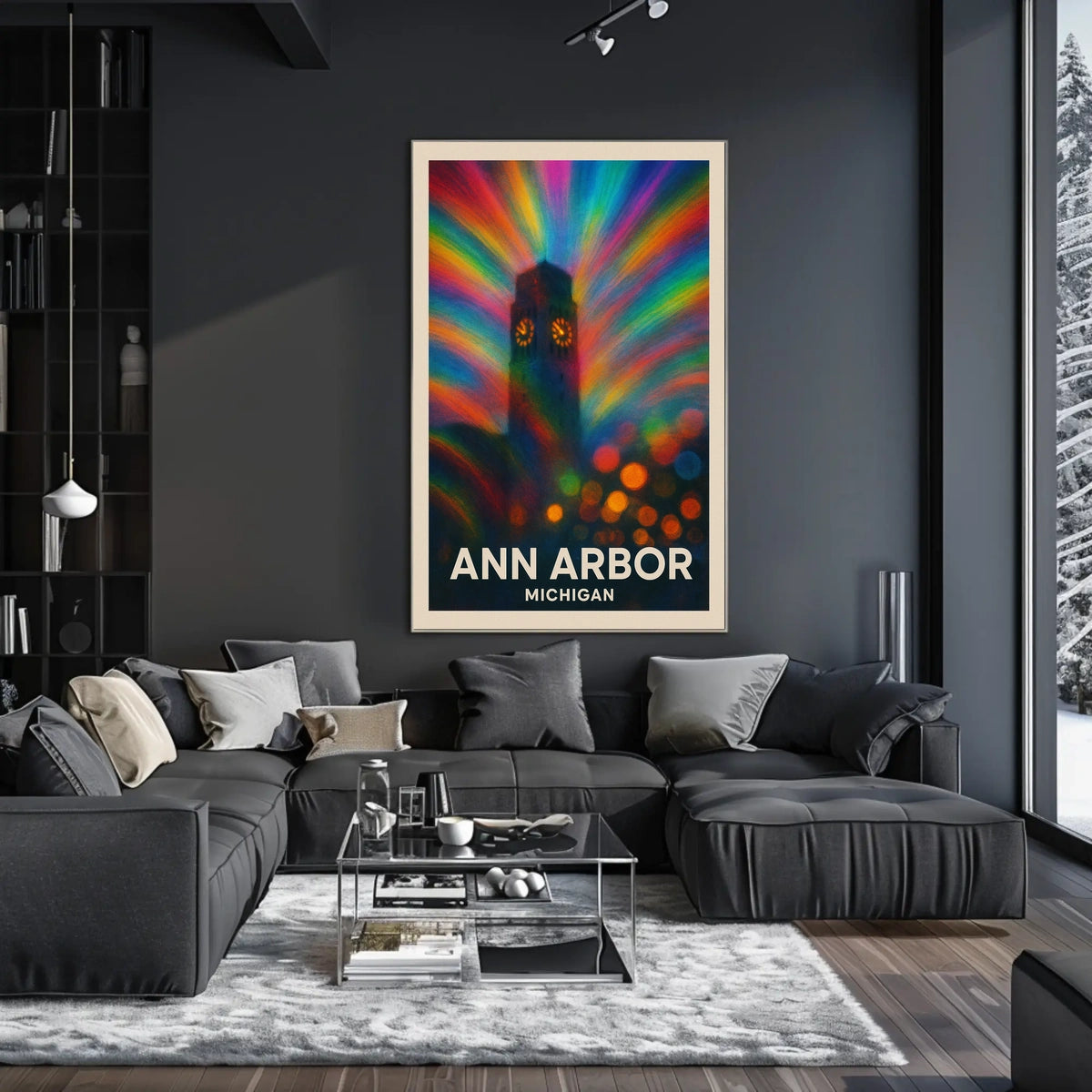 Ann Arbor Clock Tower Rainbow Surreal Urban Poster