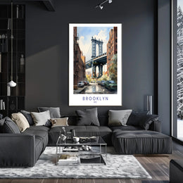 Brooklyn Bridge Watercolor Urban Cityscape Poster PosterGoat