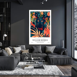 Black Cat in Botanical Wonderland: Artistic Poster