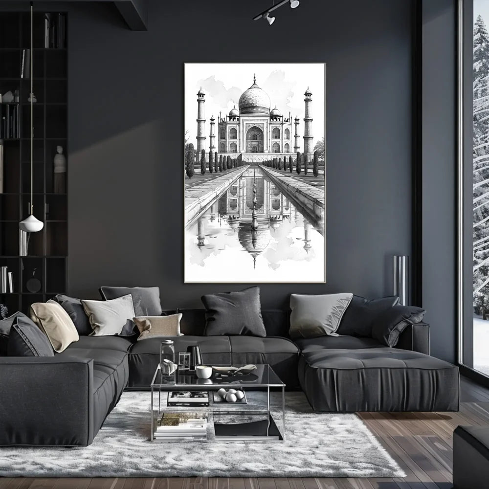 Taj Mahal Black and White Sketch Poster Art