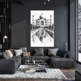 Taj Mahal Black and White Sketch Poster Art