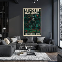 Reindeer Basketball Hoops Vintage Sports Poster