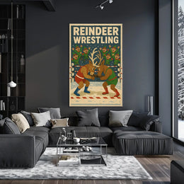 Vintage Reindeer Wrestling Funny Poster