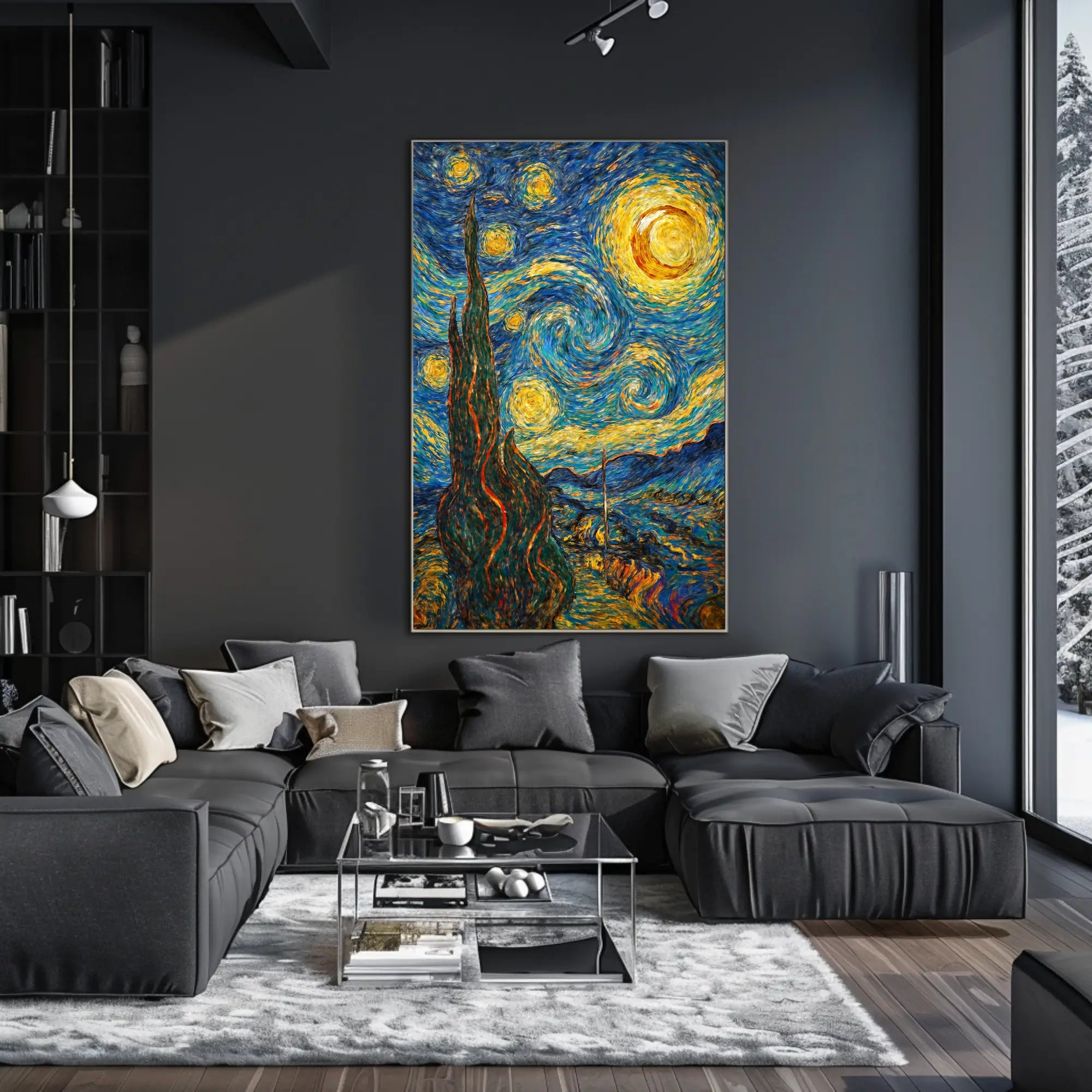 Starry Night Scene with Swirling Stars Artistic Poster