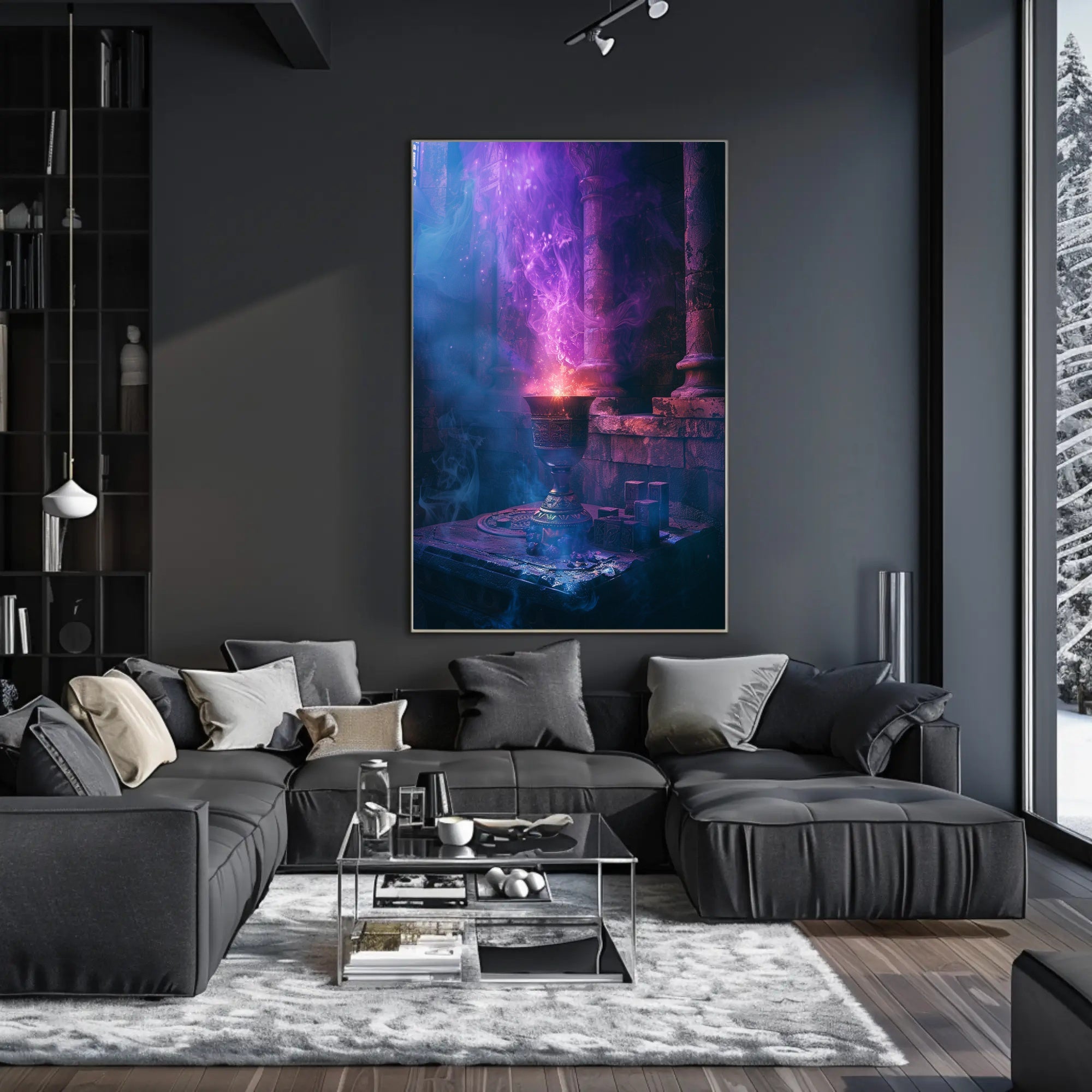 Mystical Chalice in Enchanted Stone Chamber Poster PosterGoat