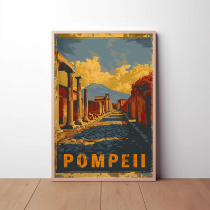 Pompeii Ancient Ruins and Mount Vesuvius Travel Poster