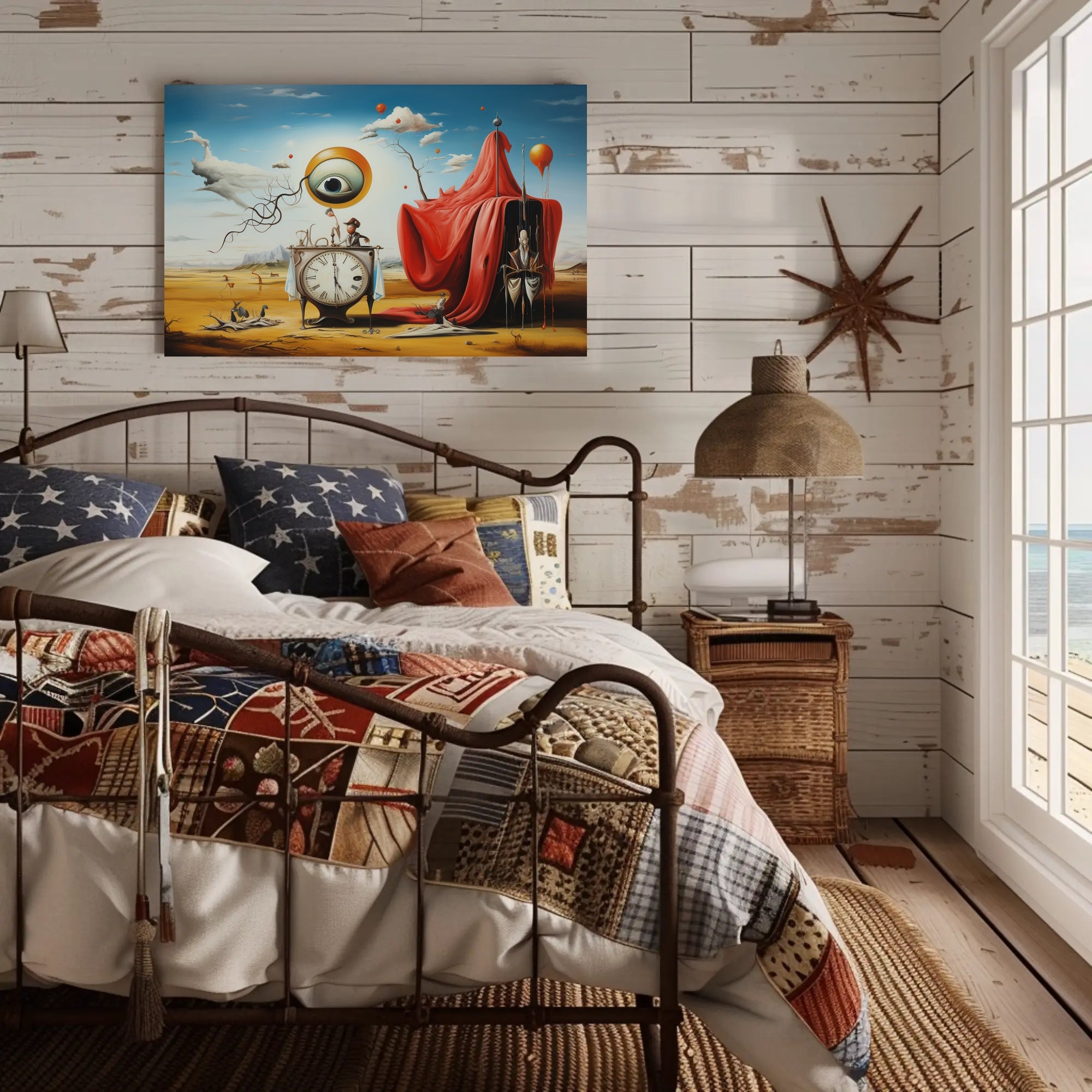 Surreal Desert Clock Scene Artistic Poster