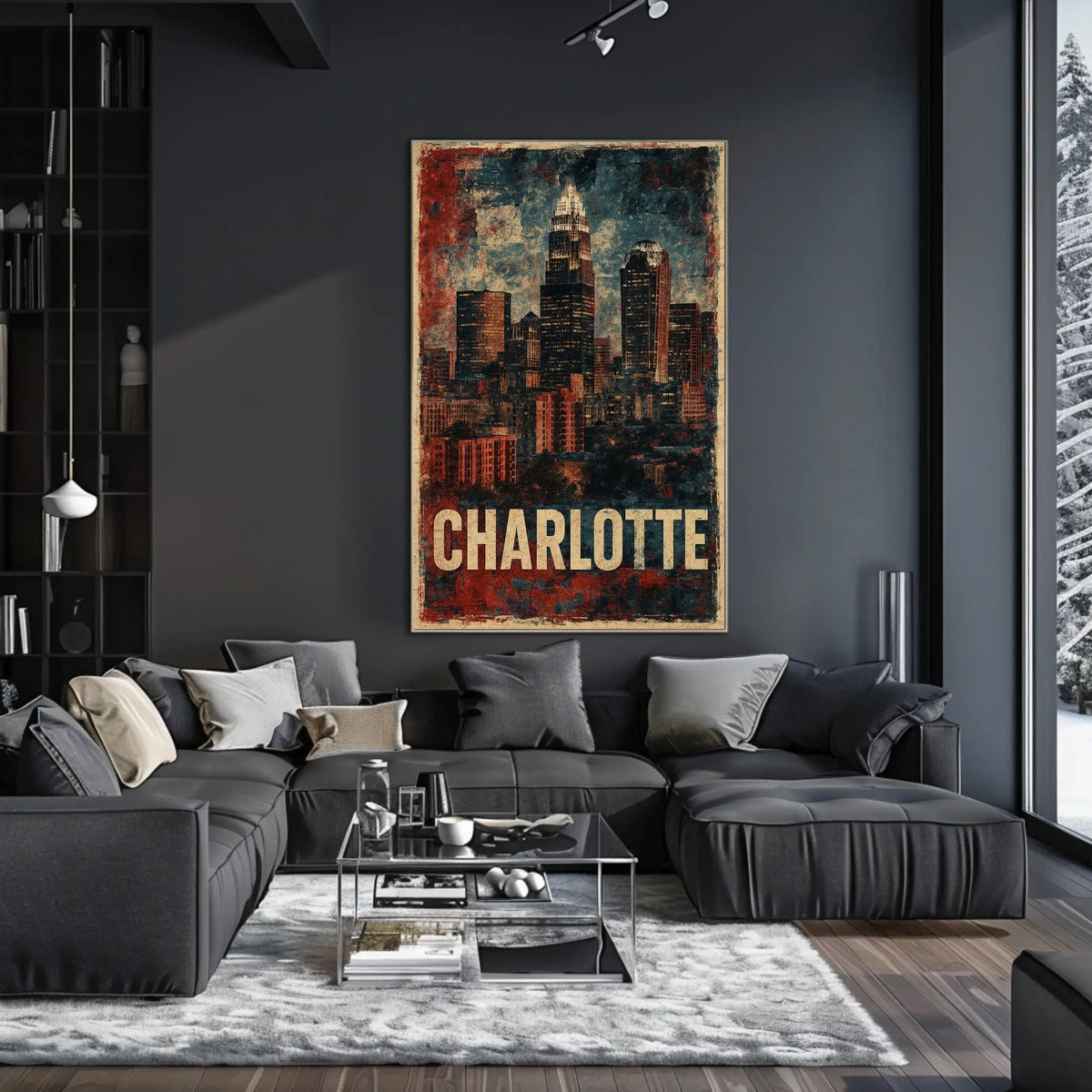 Charlotte Skyline Vintage Urban Retro Collectors Poster