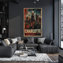 Charlotte Skyline Vintage Urban Retro Collectors Poster