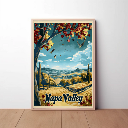 Napa Valley Fall Vineyard Landscape Travel Poster