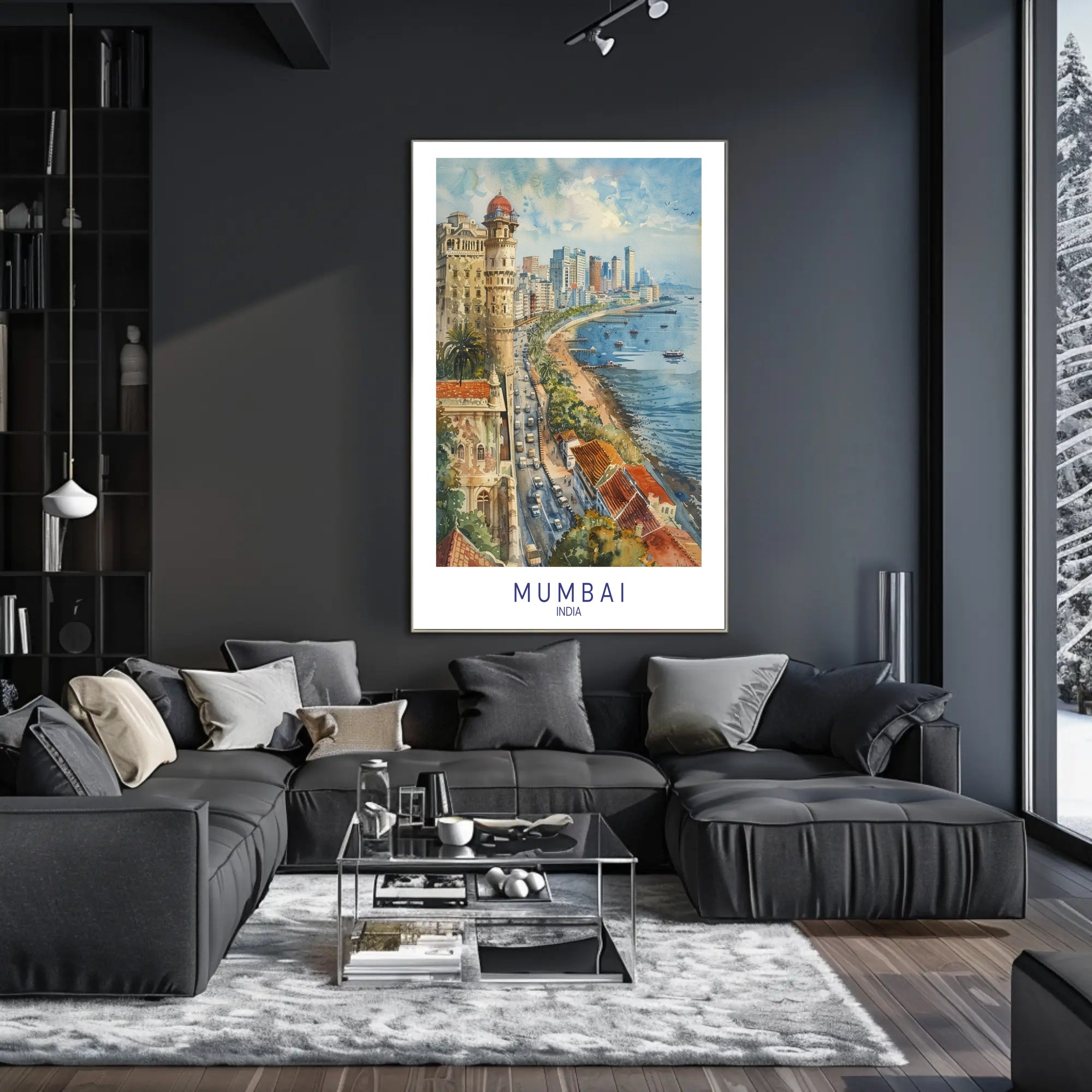 Mumbai Watercolor Coastal View Urban or Cityscape Poster PosterGoat