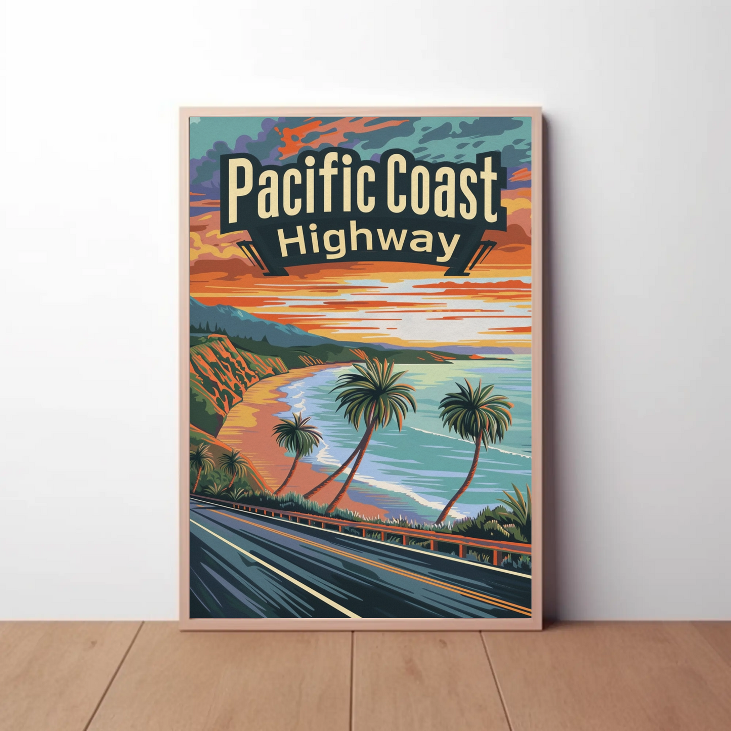 Pacific Coast Highway Sunset Drive Travel Poster