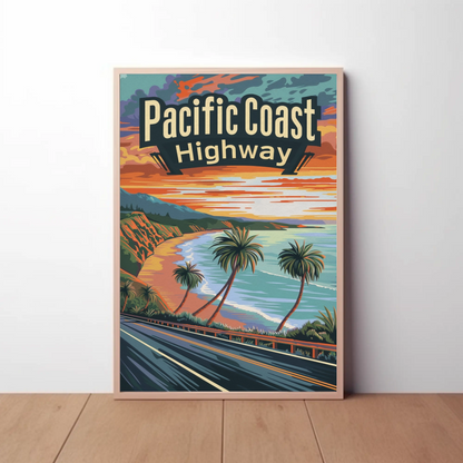Pacific Coast Highway Sunset Drive Travel Poster
